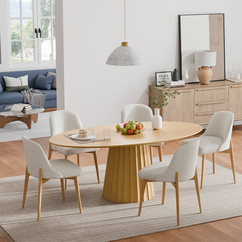 67" Oval Dining Table Pedestal Kitchen Table for 6, Oak