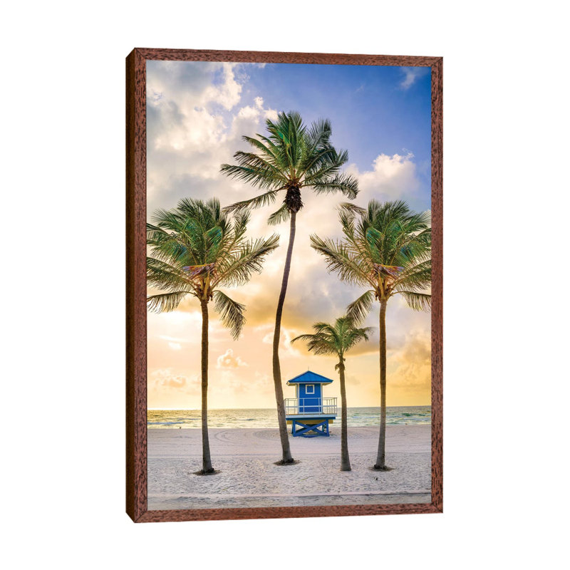 Florida Beach Sunrise by Susanne Kremer - Print on Canvas, Classic Brown Wood Floater Framed