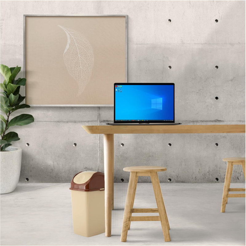 Poubelle à couvercle pivotant en plastique Superio, Beige