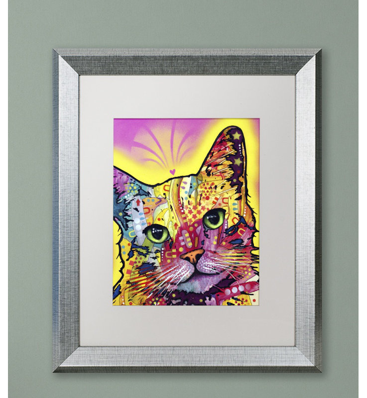 « inclinable cat », impression, H 14 po x l 11 po x P 0,5 po, Cadre argenté, Blanc