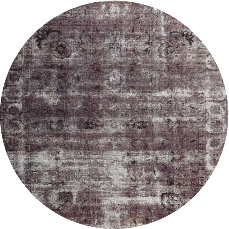 Tapis contemporain gris, Rond 7 pi