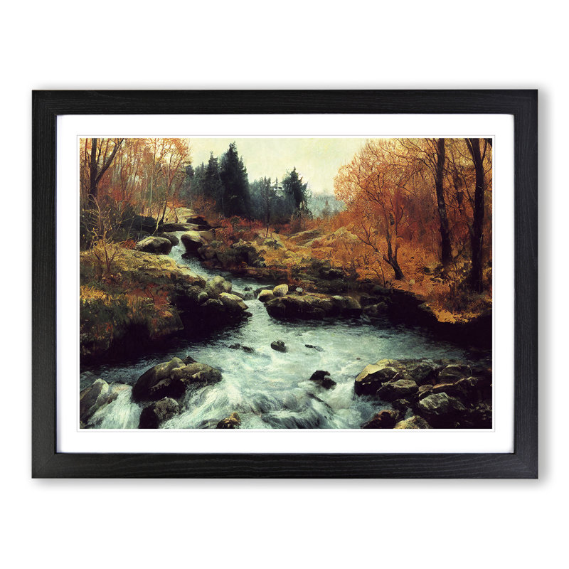 Desirable Forest Stream - Single Picture Frame Painting, 34cm H x 46cm W x 2cm D, Black