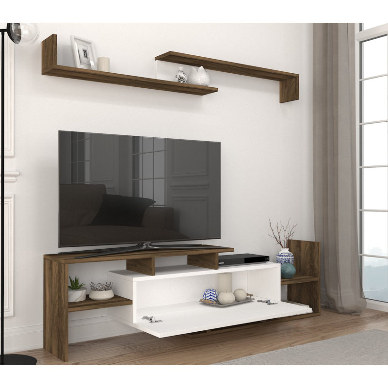 Channelle Unfinished TV Stand for TVs up to 32", Walnut/White