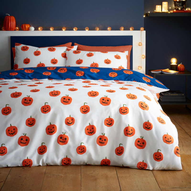 Halloween Pumpkins Reversible Duvet Cover Set, Single Duvet Cover + 1 Standard Pillowcase