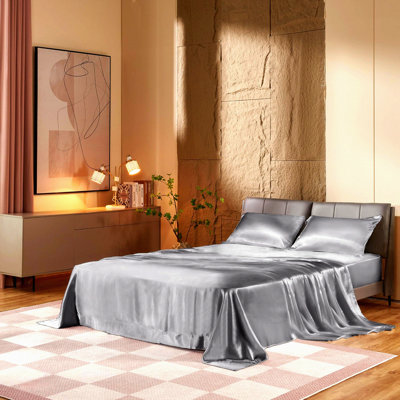 CoolBreeze Luxury Silver Grey Bed Sheet Set - Silky Smooth & Soft 4 Piece Bedding with Deep Pocket Fitted Sheet. Stay Cool & Breathable in Summer Size.