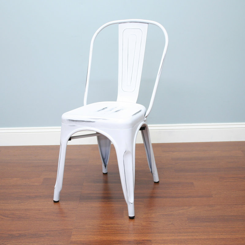 Chaise d'appoint empilable à dossier en lattes Guilherme, Blanc, 2