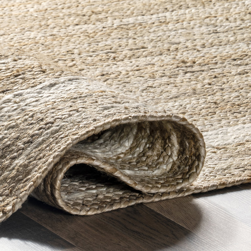 Tapis blanc cassé / naturel en jute avec bordure pour la salle à manger, le salon ou la cuisine Ankita