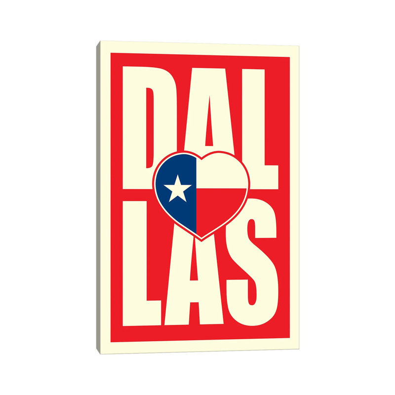 Drapeau de Dallas, cœur typographique, H 40 po x l 26 po x P 1,5 po