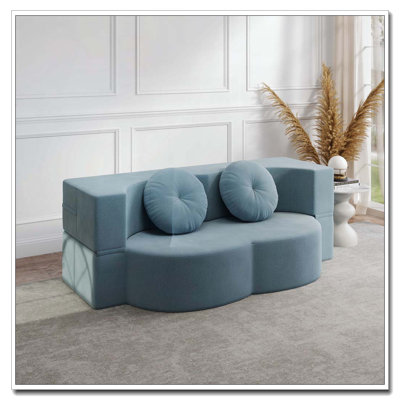 Floor Sofa with 2 Pillows,Convertible Plush Foam-Filled Sleeper Sofa Bed,14.2" Full Size Folding Mattress for Living Room,Guest Bed,no assembly required