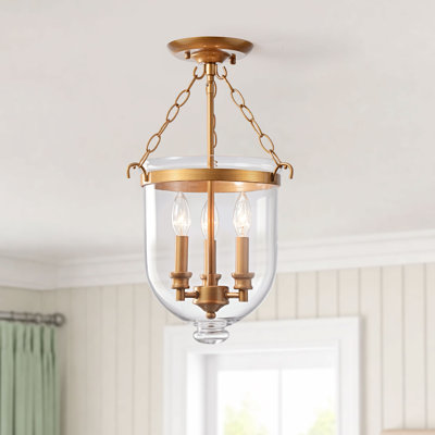 Lytell 3 - Light 12.4" Antique Copper Glass Lantern Semi Flush Mount