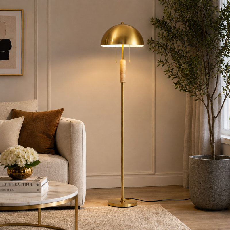 Lampe sur pied moderne de 65 po en or avec interrupteur au pied pour le salon, la chambre et la salle d'étude