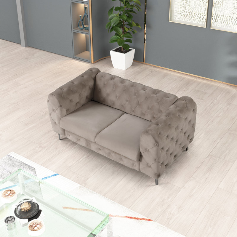 Godeus 63'' Velvet Loveseat, Orange Velvet