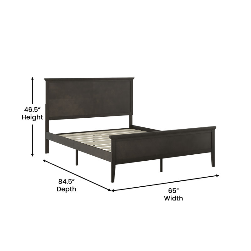 Base de lit plateforme en bois massif Ajanique avec tête et pied de lit, Grand, Gris