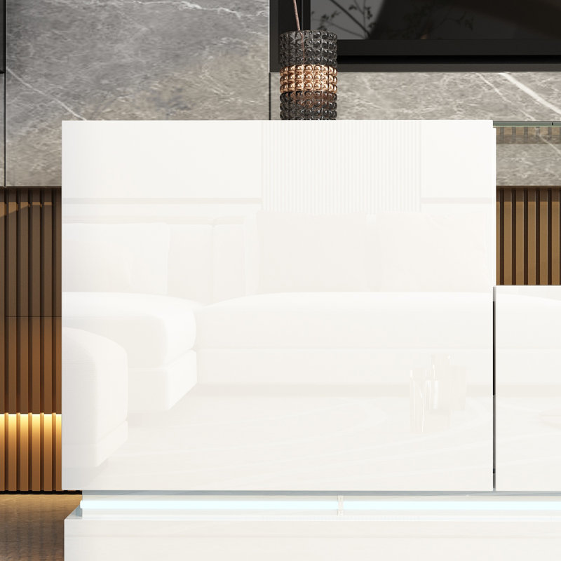 Modern LED TV Stand with Glass Shelf & Storage - 66.9"