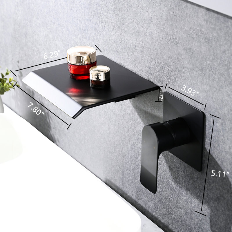Modern Bathroom Sink Faucet With Waterfall - Wall Mounted Matte Black Stainless Steel Water Flow Adjusting Instrument Single Handle Controller