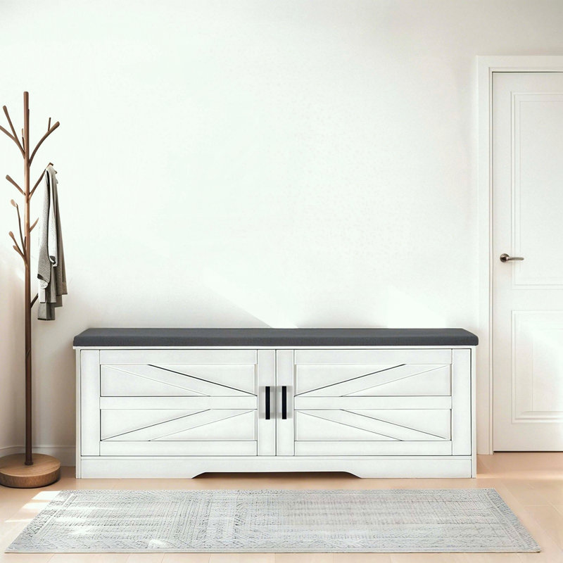 Banc à chaussures Farmhouse avec 2 portes de grange et tablettes réglables