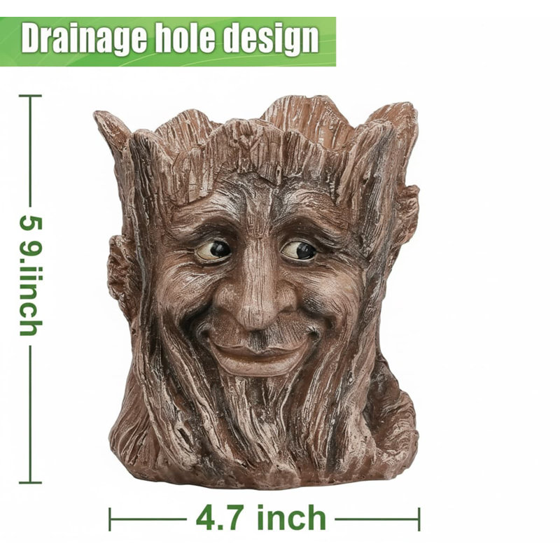 4.6"D x4.6"W x5.8"H Funny Smile Face Planter - Unique Head Pot for Indoor/Outdoor Plants Drainage Hole,Brown