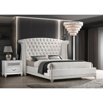 Bruntons Tufted Upholstered Wingback Bed in White