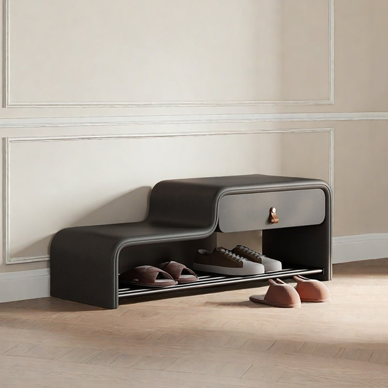 Banc à chaussures en cuir 31,5 po, Gris
