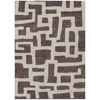 5' X 8' Brown And Beige Abstract Washable Indoor Outdoor Area Rug