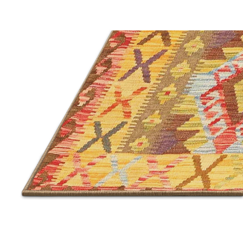 Tapis contemporain brun / jaune / rose, Rectangle 8 pi x 12 pi