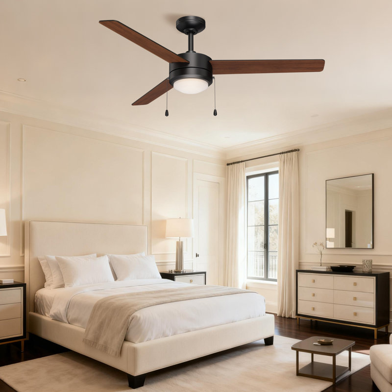Jet3 52" Indoor Matte Black Ceiling Fan with Reversible Walnut/Black Blades, LED Light, 157, 3