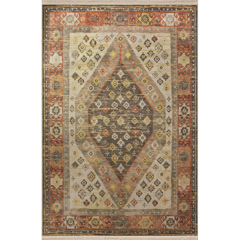Tapis décoratif rétro à motif traditionnel beige, Rectangle 3 pi 11,24 po x 5 pi 10,87 po