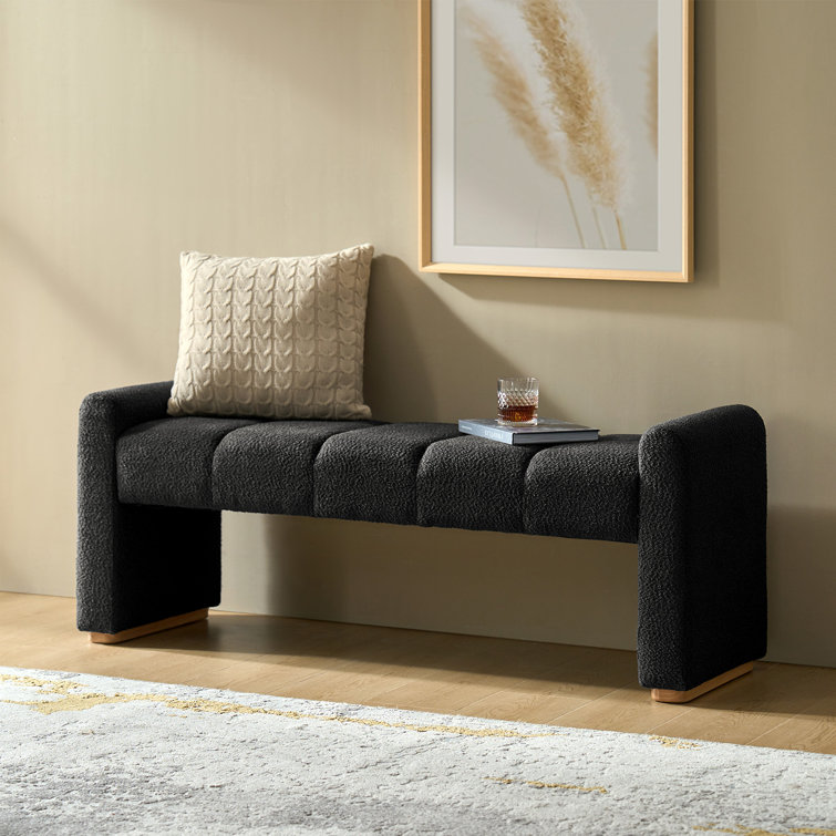 Abhirup 55'' W Modern Piano Key Design Upholstered Bench with Rubber Wood  Legs
