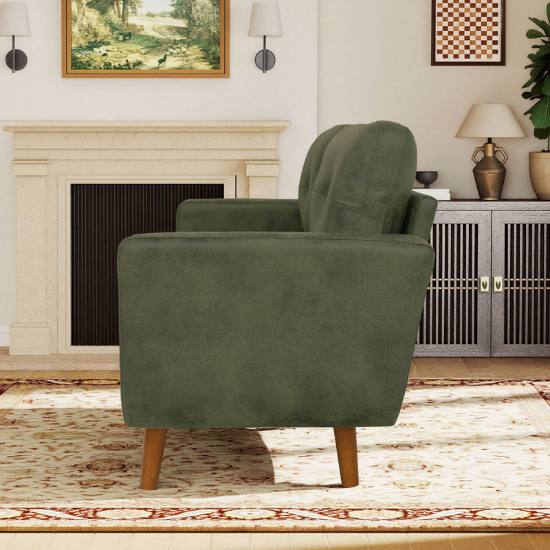 Canapé à deux places 65 po en bois massif de style classique avec tissu respirant 65 po, Olive Green Polyester