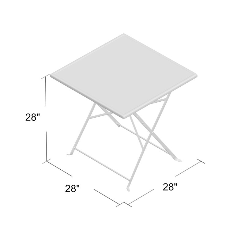 Commercial Grade 28" Square Indoor-Outdoor Steel Folding Patio Table, Light Gray