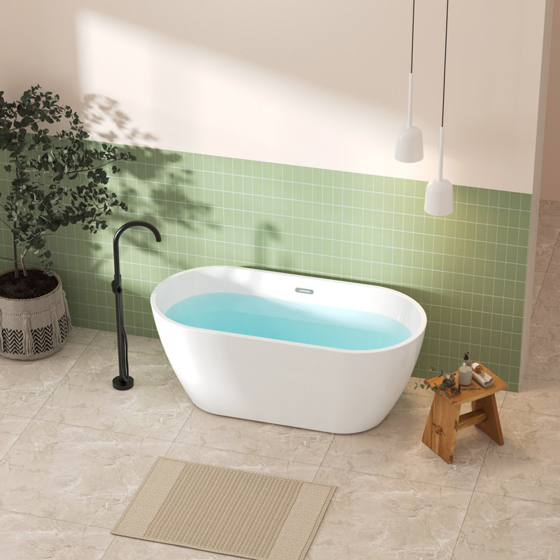 Baignoire de trempage autoportante en acrylique lustré 59 po avec trop-plein à fente classique et bonde Toe-Tap