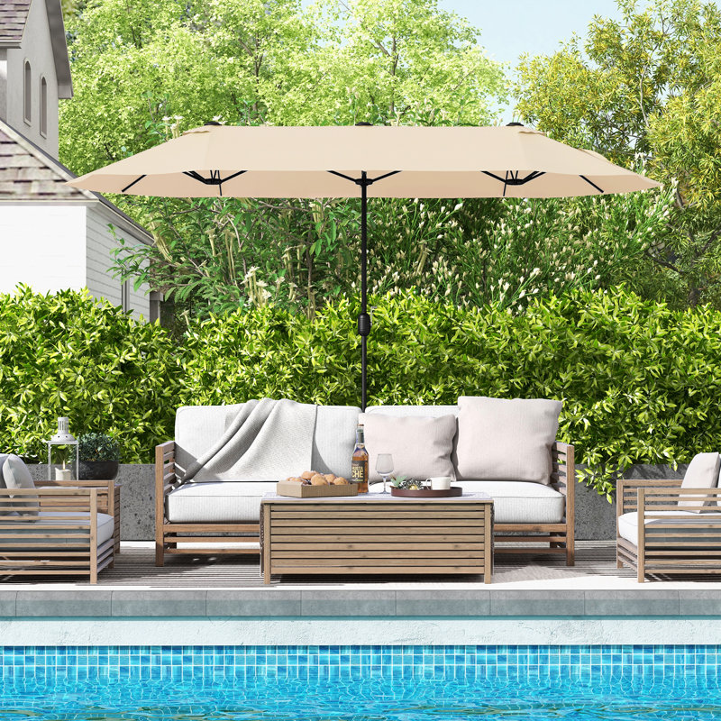 Fagundes 400 cm W X 200 cm D Hexagonal Market Parasol with Crank Lift, Beige