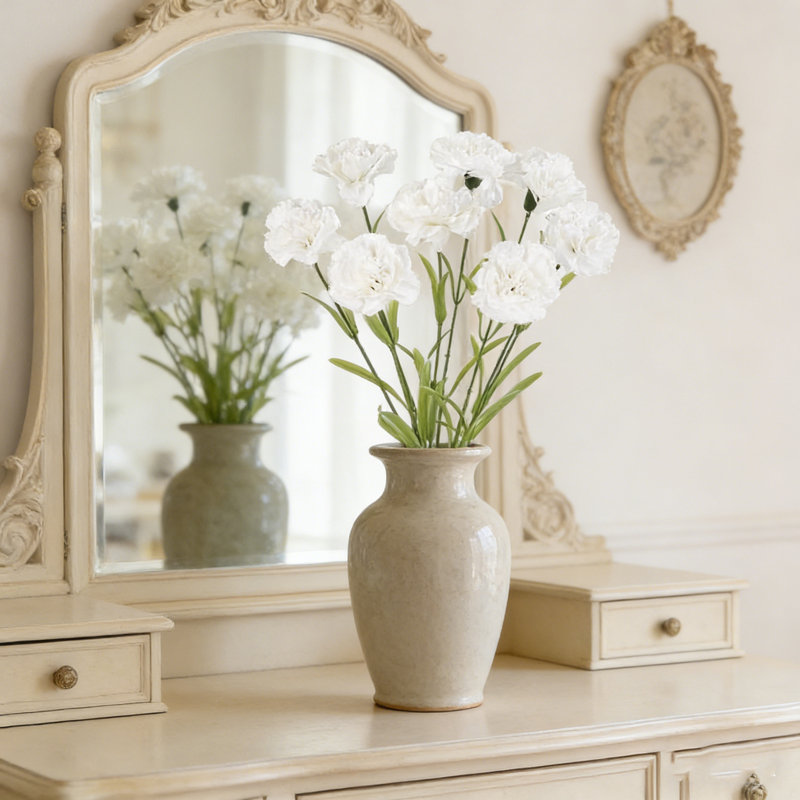 6 œillets fleurs artificielles avec tiges, Blanc