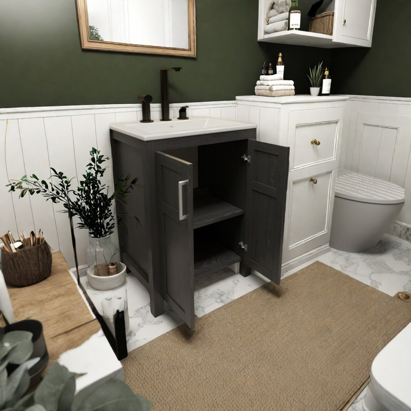 Meuble-lavabo moderne noir avec lavabo en céramique, grand rangement pour la maison