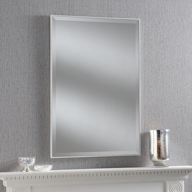 Arjae Wood Flat Wall Mirror, White, 103cm H x 78cm W