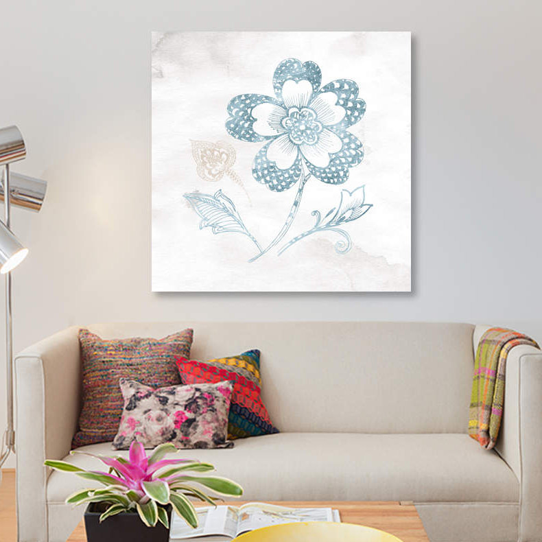« eastern boho iv bleu-vert », impression sur toile, H 26 po x l 26 po x P 1,5 po, Toile tendue, Pas de tapis