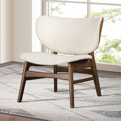 Chaise d'appoint Mid-Century avec dossier à oreilles noyer / beige