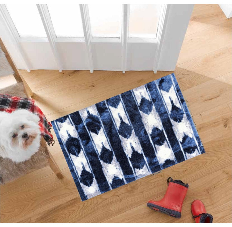 2' X 3' Shades Of Blue Abstract Stripes Washable Floor Mat