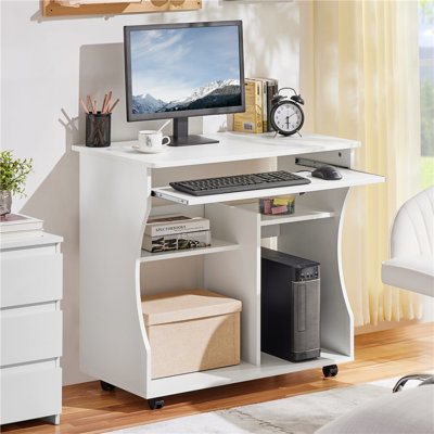 80cm L Computer Desk with Keyboard Shelf & Wheels