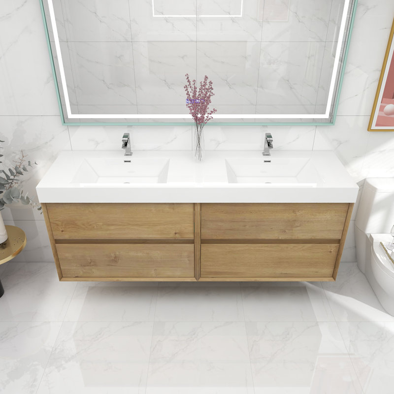 70.8'' Double Bathroom Vanity with Acrylic Top, Dark Oak