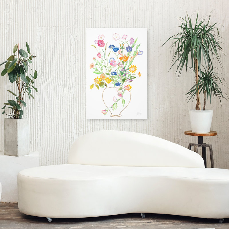 Art contemporain contemporain coloré délicat avec fleur rose délicate, H 36 po x l 24 po