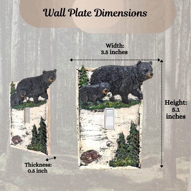 Resin Rustic Single Toggle Switch Cover Black Bear with Birch Tree Design