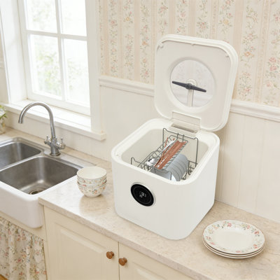 Mini lave-vaisselle de comptoir blanc 110V avec double alimentation en eau 5 modes de lavage PTC séchage et désinfection à l'ozone pour la vaisselle