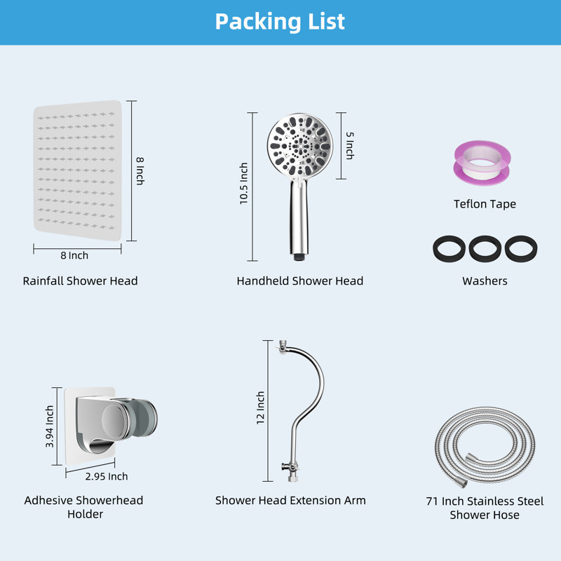 Chrome 8-Inch Rainfall Shower Head with Handheld Combo