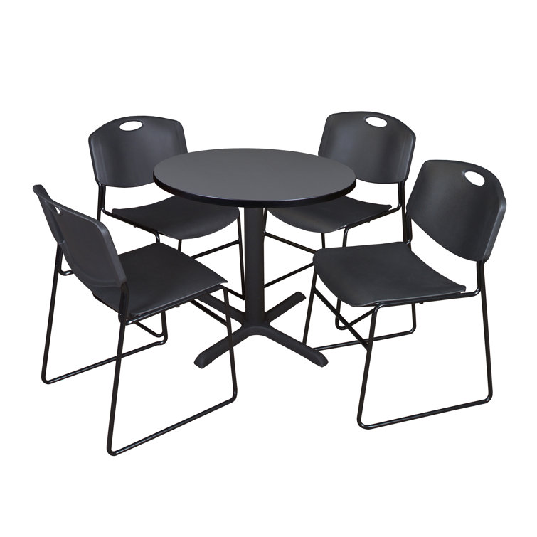 Neyland Cain Round X-Base Breakroom Table & 4 Zeng Stack Chairs