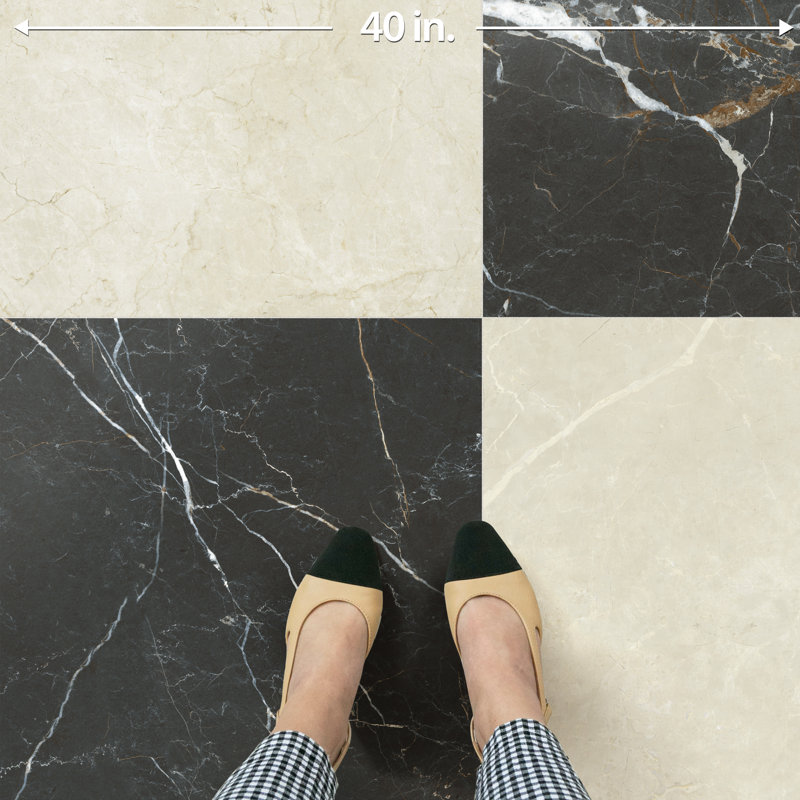 Reve Checker 23-1/2 in. x 23-1/2 in. Porcelain Floor and Wall Tile, Beige/Black
