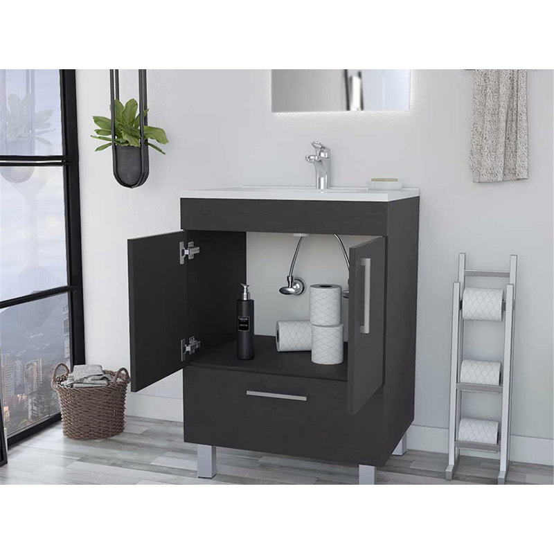 23.62'' Single Bathroom Vanity with Ceramic Top, Black