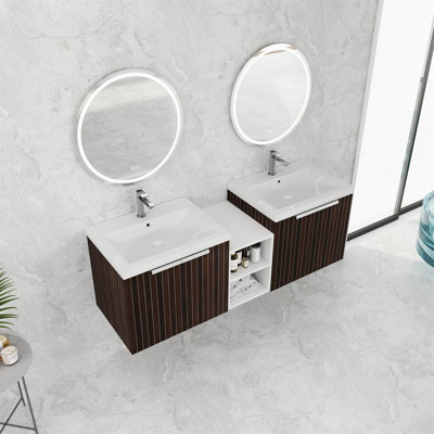Meuble-lavabo à fermeture en douceur avec lavabo