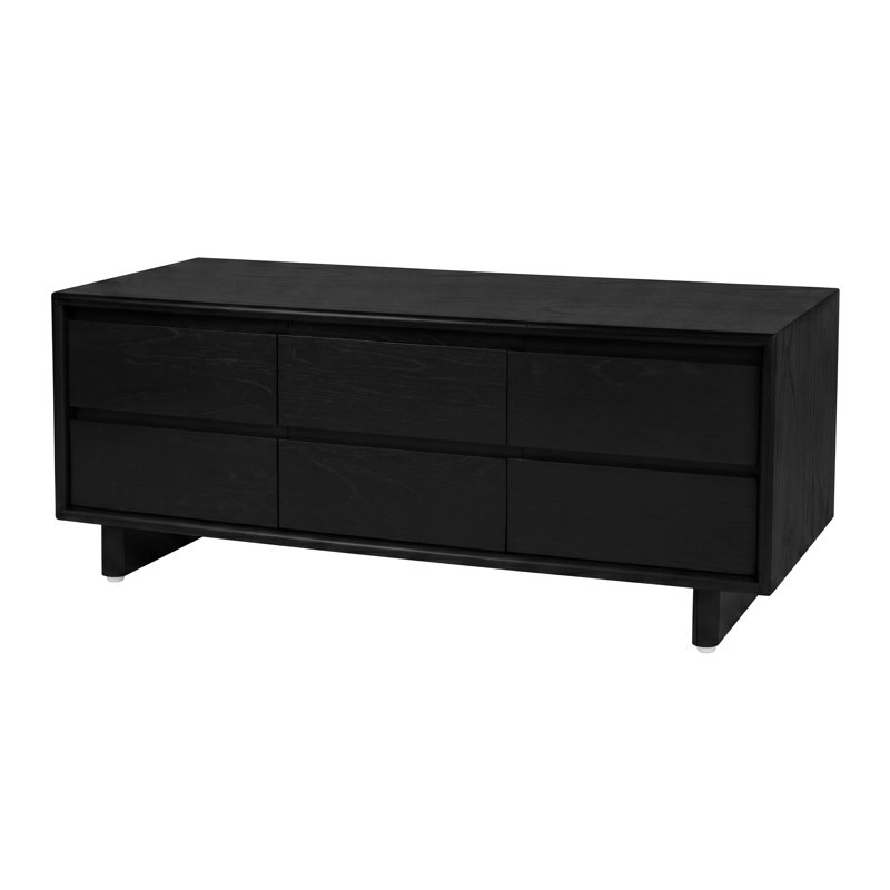 Soleil 60 po W Meuble télé-divertissement 9 tiroirs en bois, noir, Black