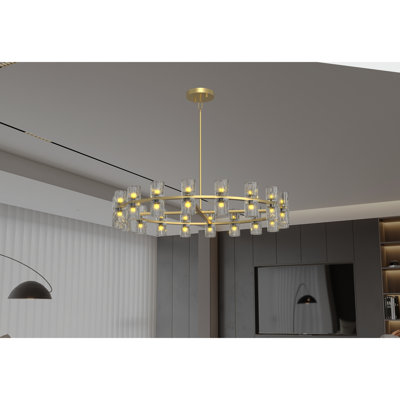 36 Inch Luxury Crystal Chandelier LED Double Ring for Living and Dining Room